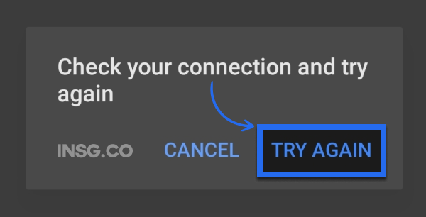 Check your internet connexion and try again message on Instagram