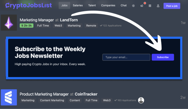 Subscribe to the weekly best Crypto Jobs Newsletter