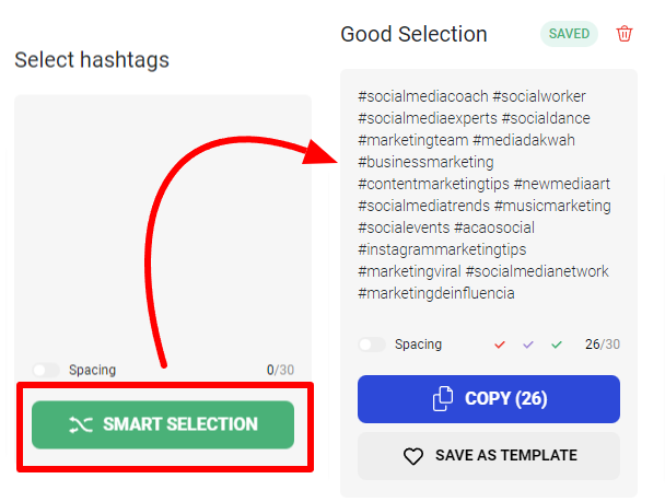inflact smart selection hashtags