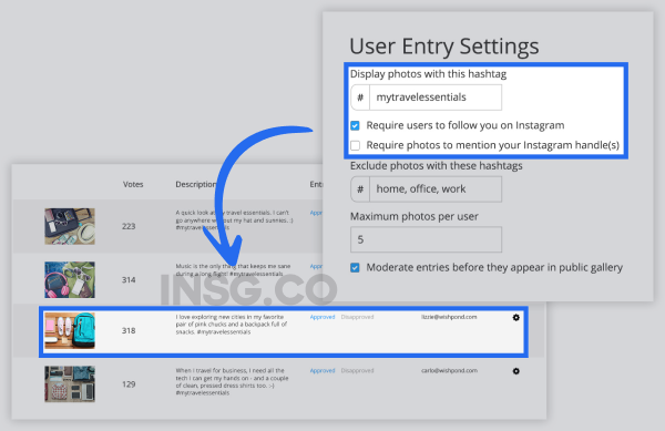 User Entry settings which the require users to follow your account to participate to Instagram Contest