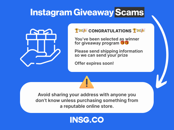 Instagram giveaway scams example of message and why you have to be careful