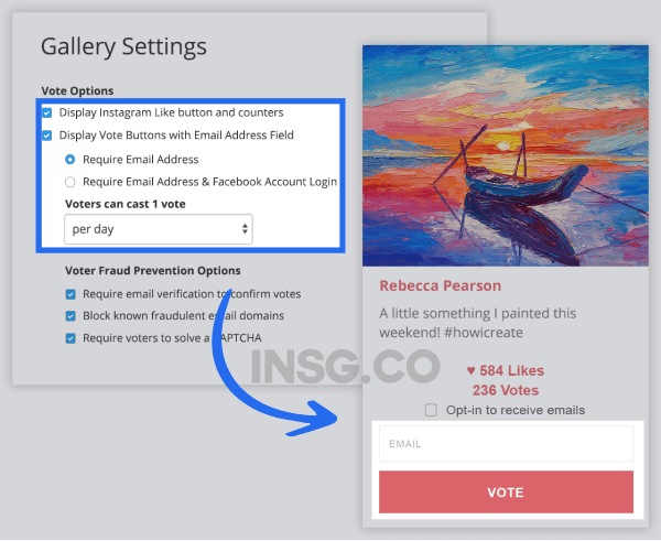 Instagram giveaway likes with a vote system who requires an email address