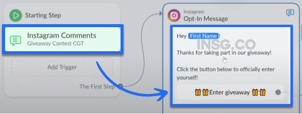 Instagram comments and opt-in message template to enter a giveaway
