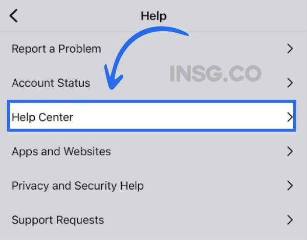 Button to contact the Instagram Help Center on mobile device