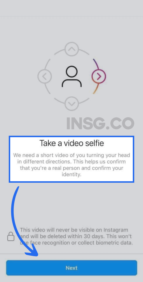 Instagram Message to ask you to take a video selfie to confirm your identity