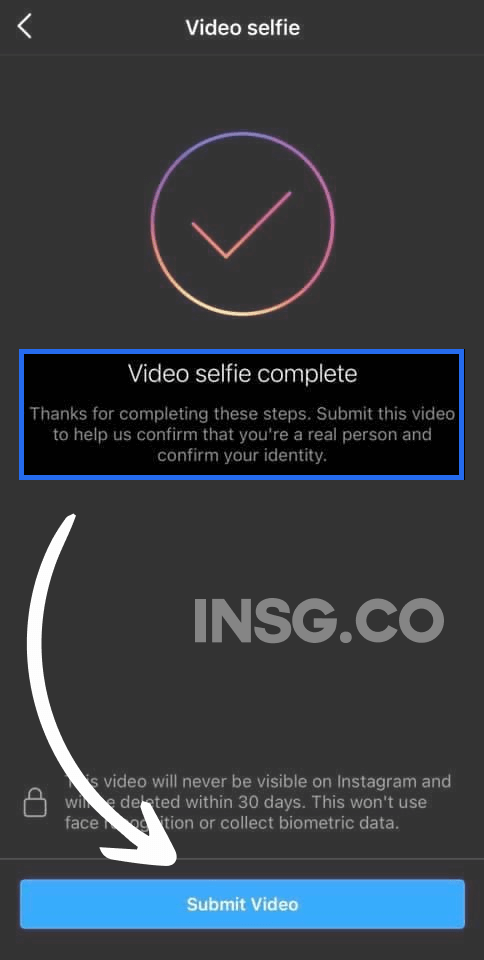 Security and identity Video selfie completion successful by Instagram