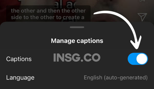 The captions Manager on Instagram where you can activate the subtitles and select a language