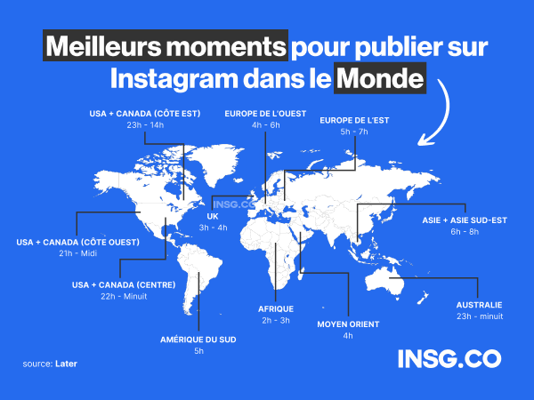 Meilleurs moments pour poster sur Instagram par continent et fuseaux horaires